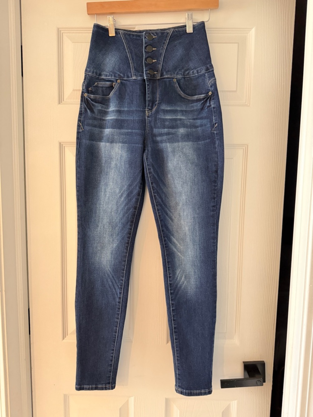 Secrets With Love Sky High-Waist Dark Blue Jeans with Button Front- Size 7/28